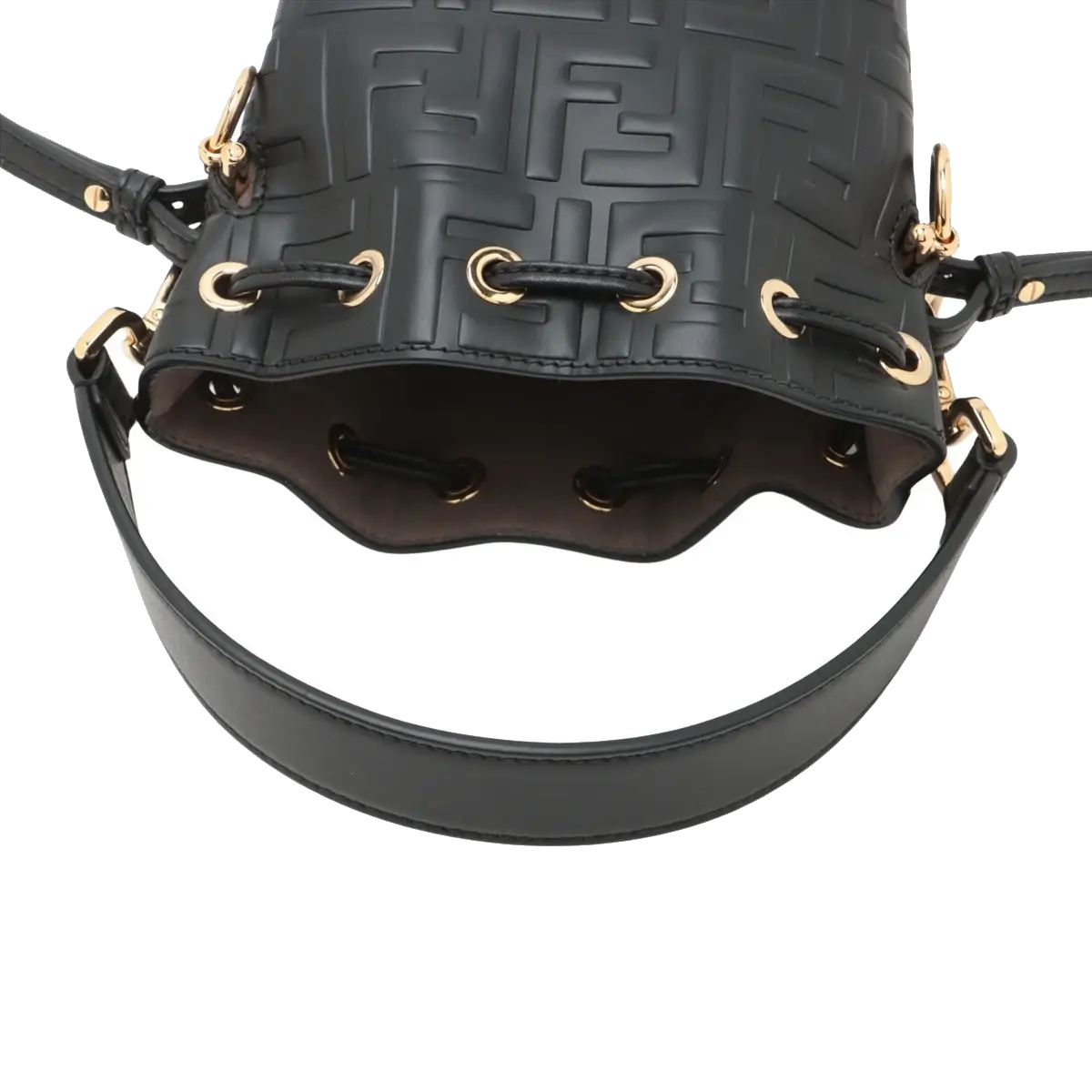 Pre-Loved Mon Tresor Bucket Bag FF Logo Embossed Leather Mini with Gold Hardware, Black