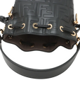 Pre-Loved Mon Tresor Bucket Bag FF Logo Embossed Leather Mini with Gold Hardware, Black