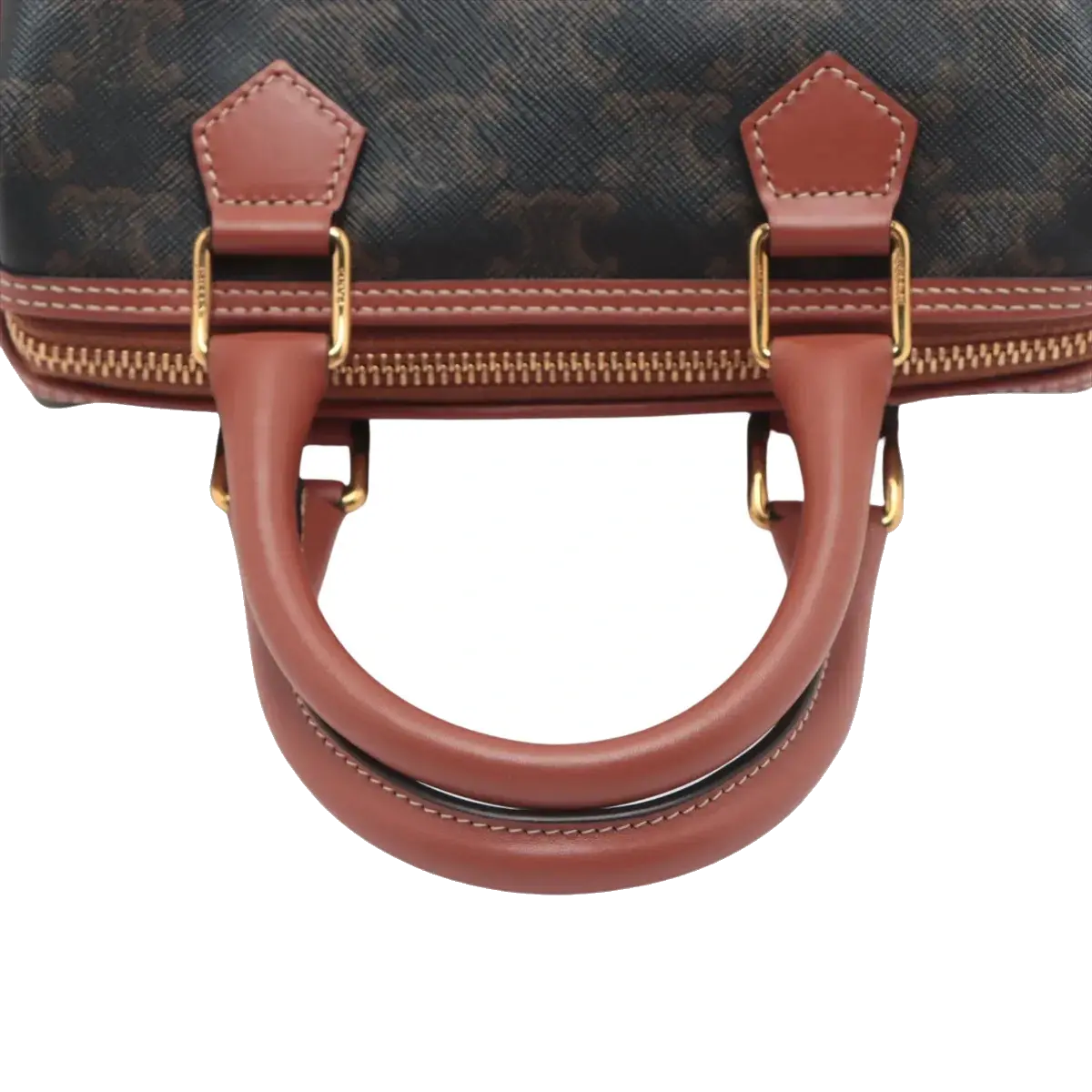 Pre-Loved Boston Triomphe Handbag Triomphe Coated Canvas Small with Gold Hardware, Brown