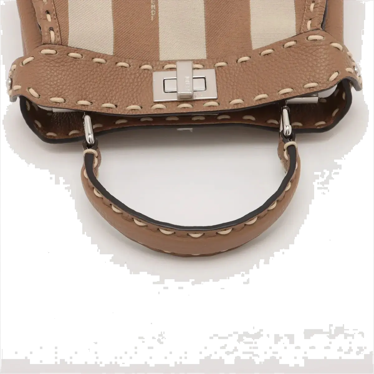 Pre-Loved Peekaboo Handbag Striped Canvas Mini with Silver Hardware, Brown and Beige