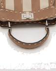 Pre-Loved Peekaboo Handbag Striped Canvas Mini with Silver Hardware, Brown and Beige