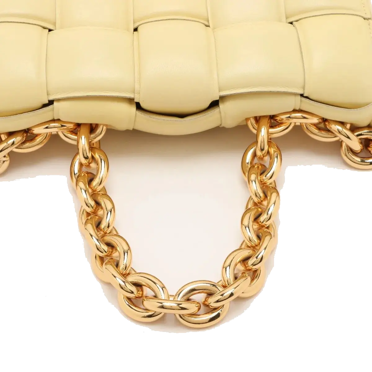 Pre-Loved Chain Cassette Shoulder Bag Intrecciato Leather with Gold Hardware, Pale Yellow