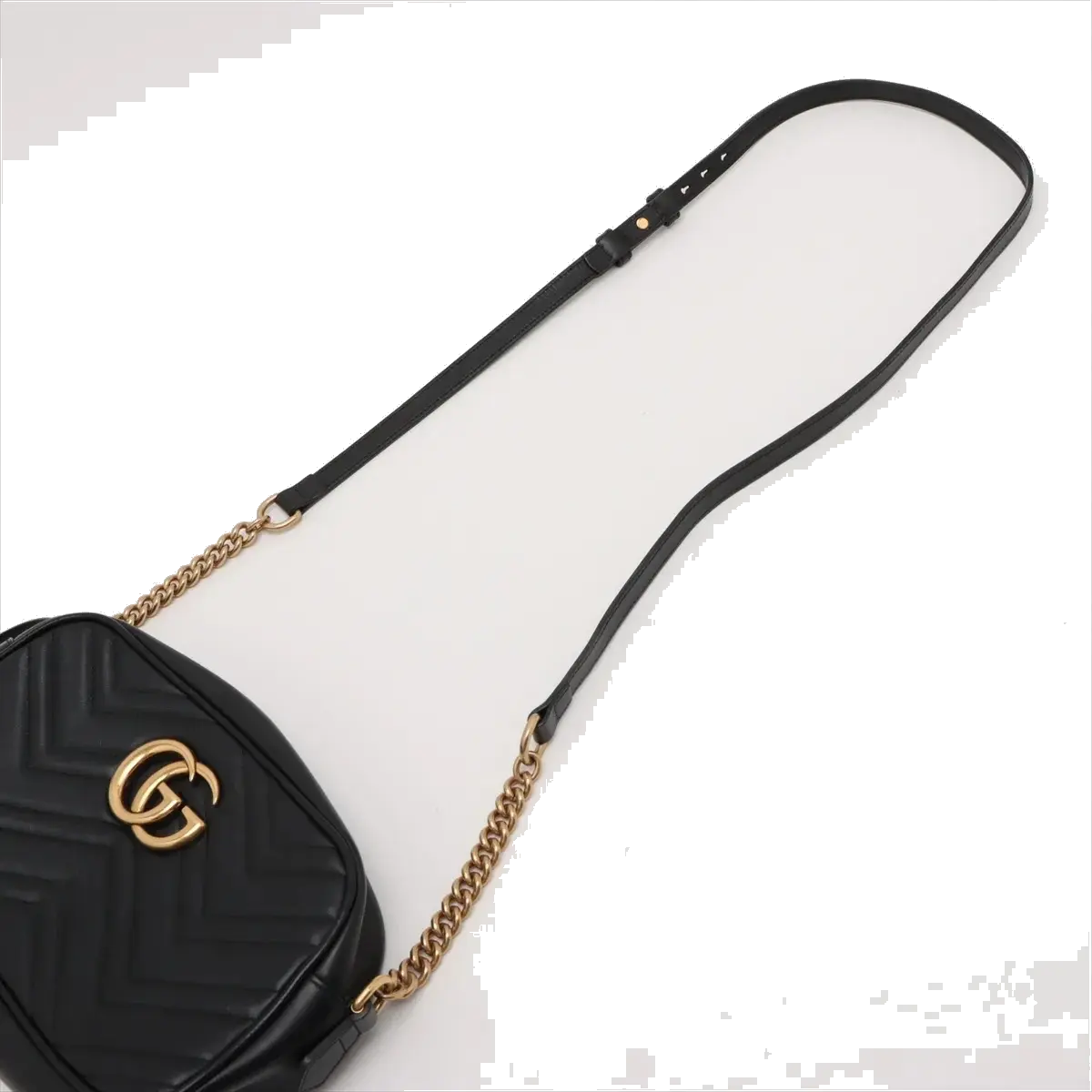 Pre-Loved GG Marmont Matelassé Camera Bag Crossbody Bag Quilted Leather Small with Aged Gold Hardware, Black