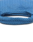 Pre-Loved Veneta Shoulder Bag Intrecciato Leather Medium with Silver Hardware, Blue