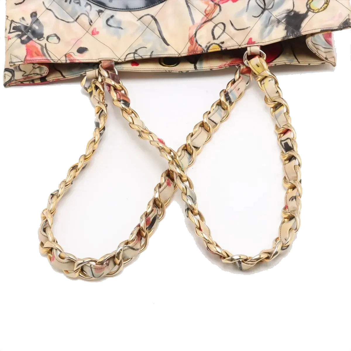 Pre-Loved Graffiti CC Tote Tote Quilted Coated Canvas with Gold Hardware, Multicolor
