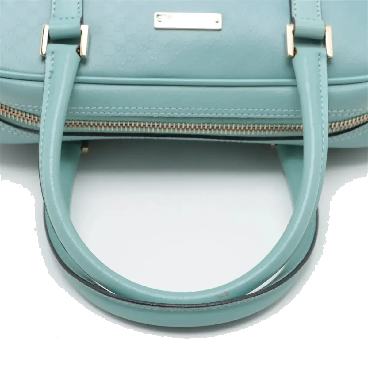 Pre-Loved Boston Handbag Microguccissima Leather Small with Gold Hardware, Light Blue