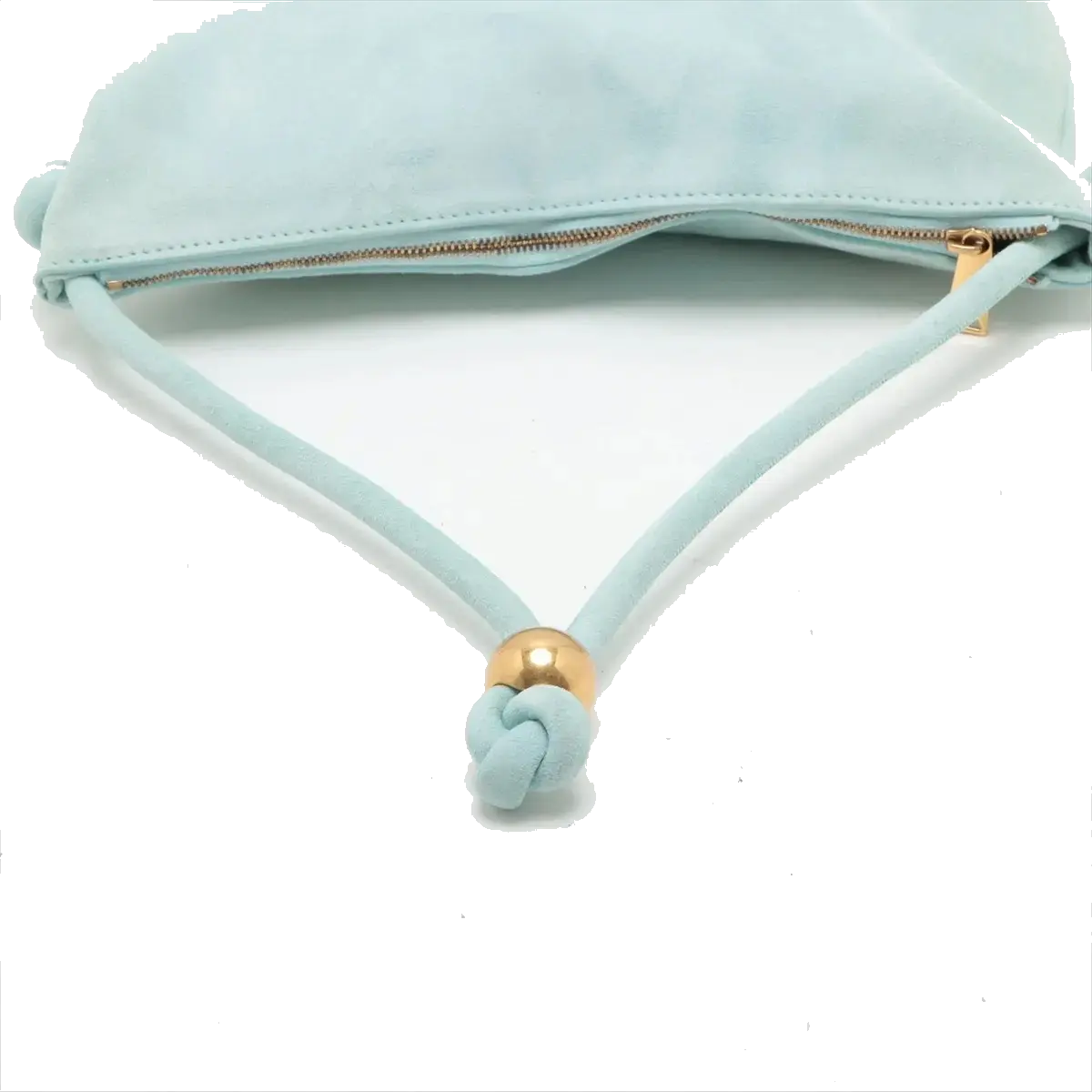 Pre-Loved Knot Shoulder Bag Suede Small with Gold Hardware, Light Blue