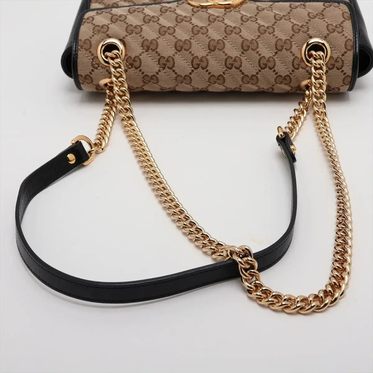 Pre-Loved GG Marmont Shoulder Bag Monogram Coated Canvas Small with Gold Hardware, Beige Ebony