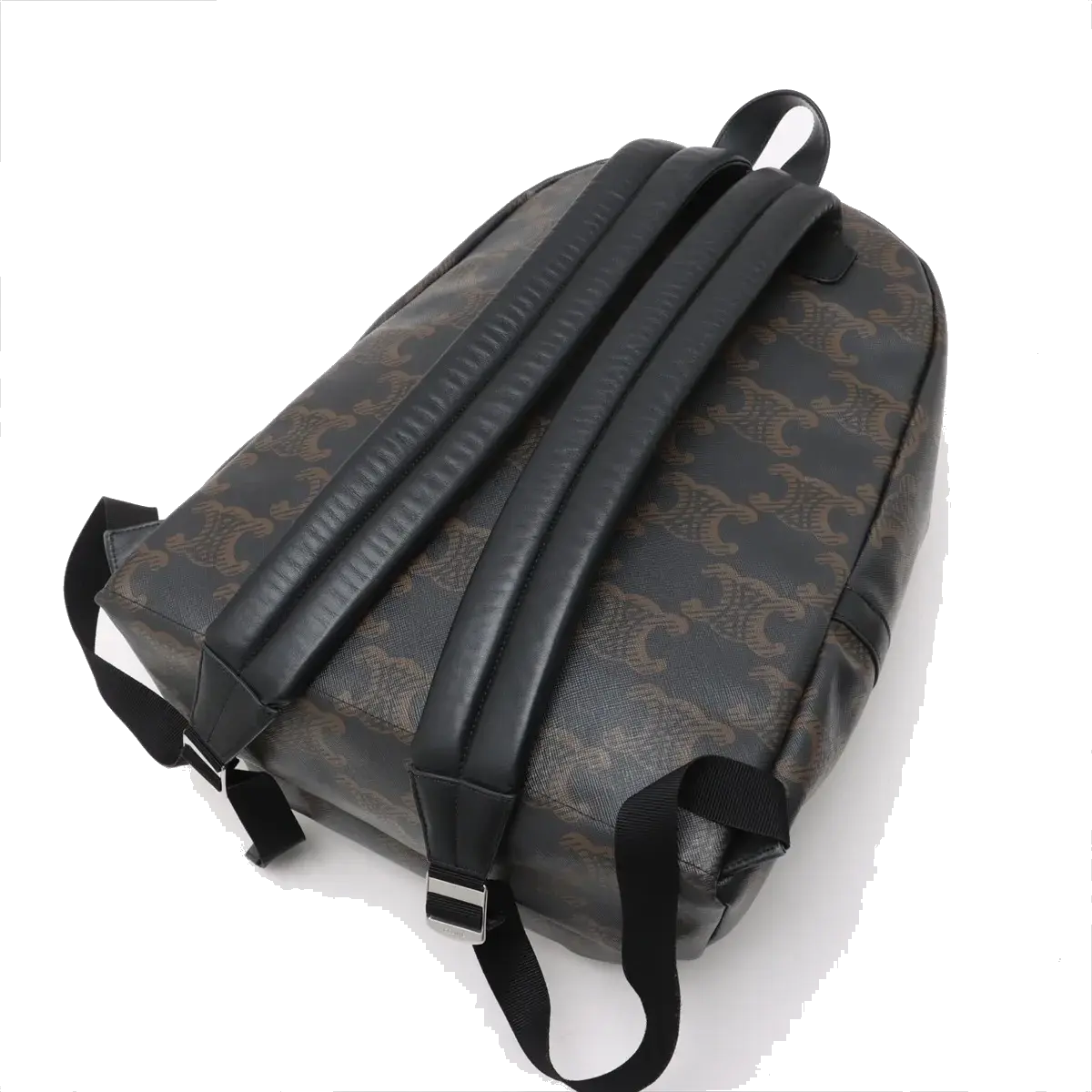 Pre-Loved Triomphe Backpack Triomphe Coated Canvas with Silver Hardware, Black and Brown
