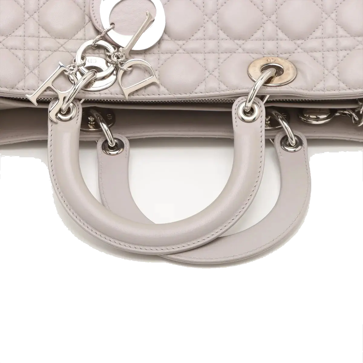 Pre-Loved Lady Dior Handbag Cannage Leather Large with Silver Hardware, Grey
