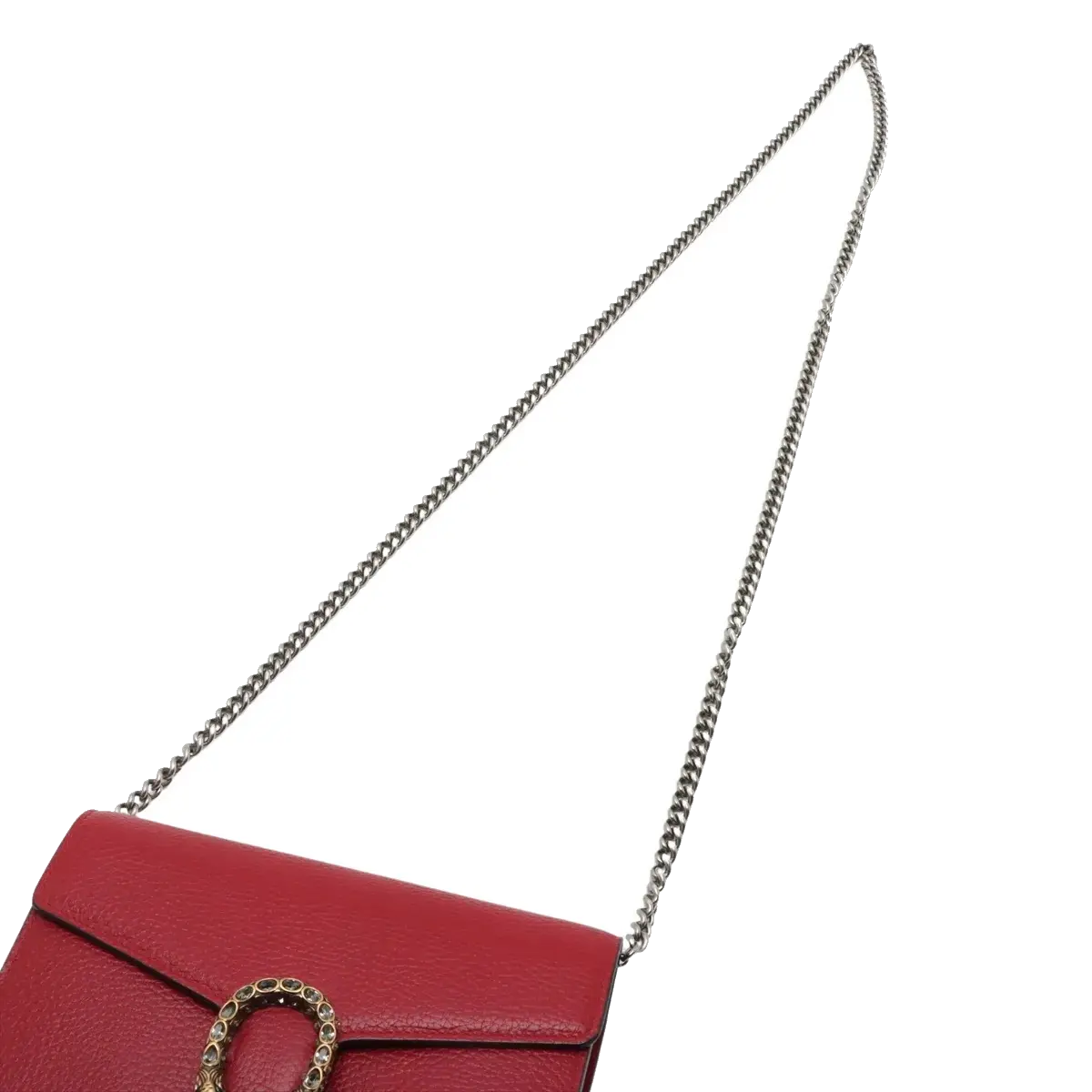 Pre-Loved Dionysus Wallet on Chain Crossbody Bag Leather Mini with Aged Silver Hardware, Red