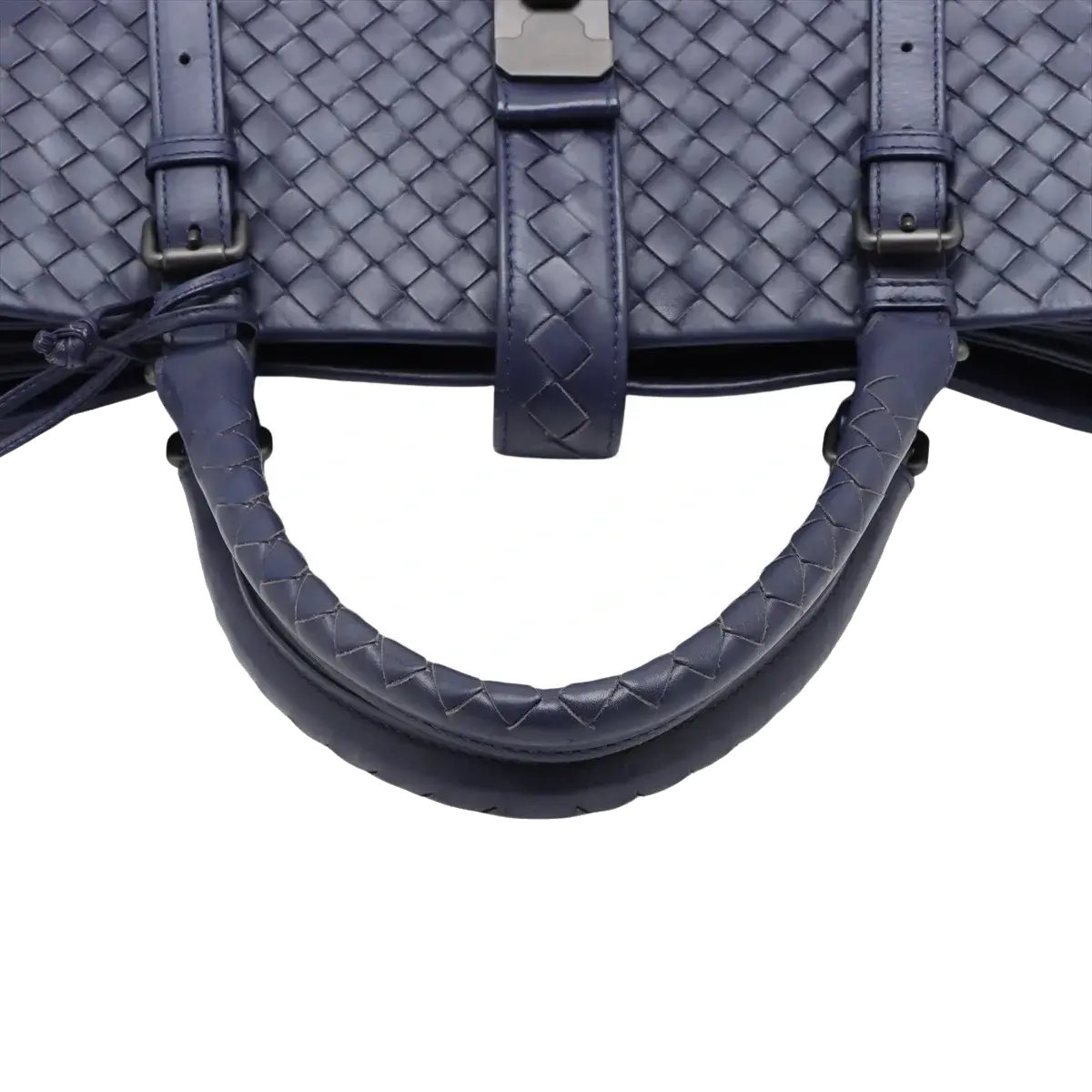 Pre-Loved Roma Tote Intrecciato Leather Medium with Gunmetal Hardware, Navy Blue