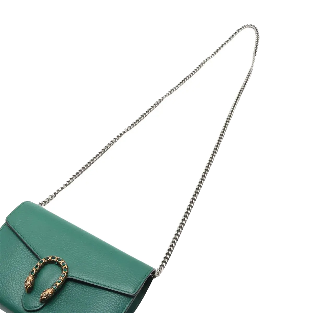 Pre-Loved Dionysus Wallet on Chain Crossbody Bag Leather Mini with Aged Gold and Silver Hardware, Green