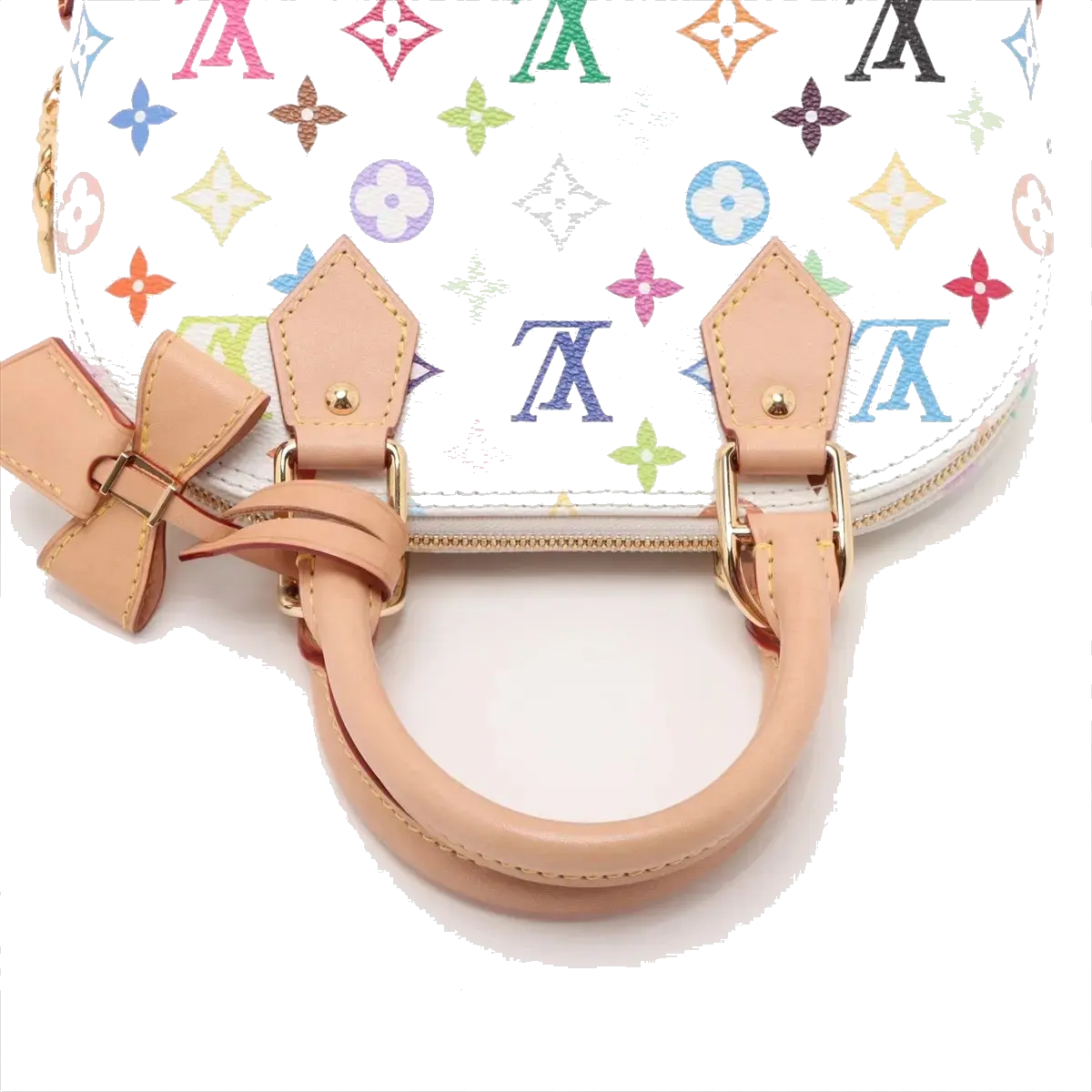 Pre-Loved Alma BB Handbag Monogram Coated Canvas BB with Gold Hardware, White Multicolore