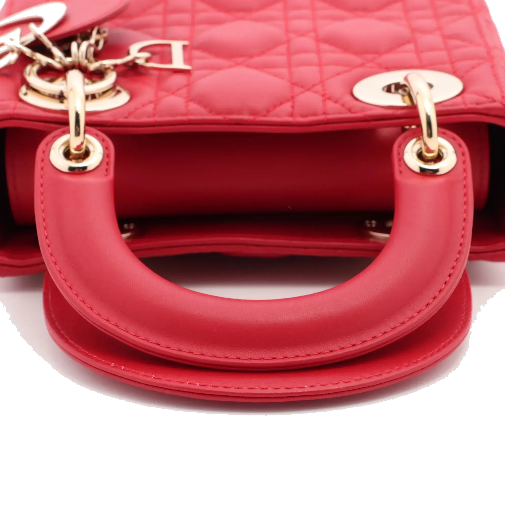 Pre-Loved Lady Dior Handbag Cannage Leather Mini with Gold Hardware, Red