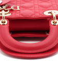 Pre-Loved Lady Dior Handbag Cannage Leather Mini with Gold Hardware, Red