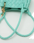 Pre-Loved Andiamo Shoulder Bag Intrecciato Leather Mini with Gold Hardware, Turquoise