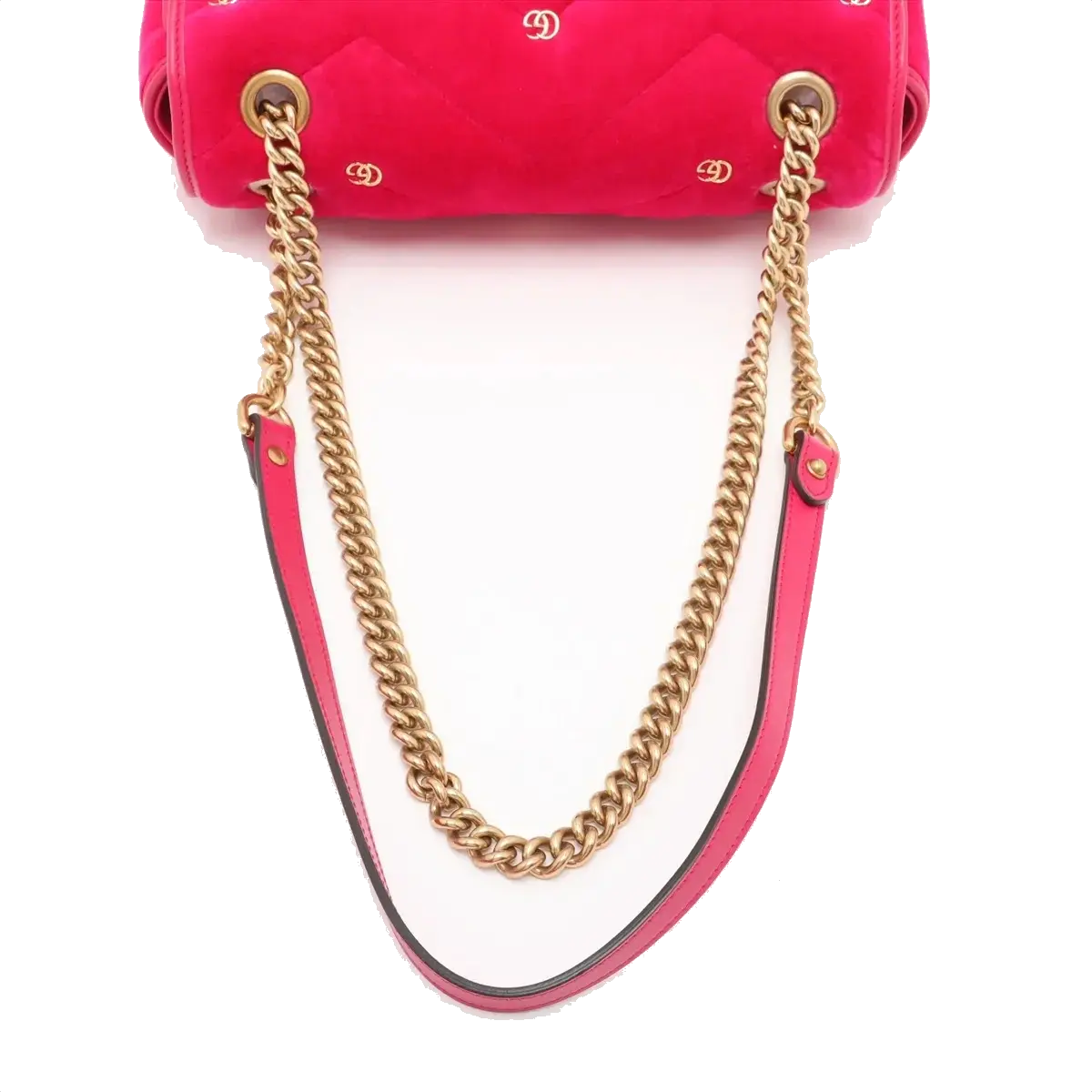 Pre-Loved GG Marmont Shoulder Bag Quilted Velvet Small with Aged Gold Hardware, Pink