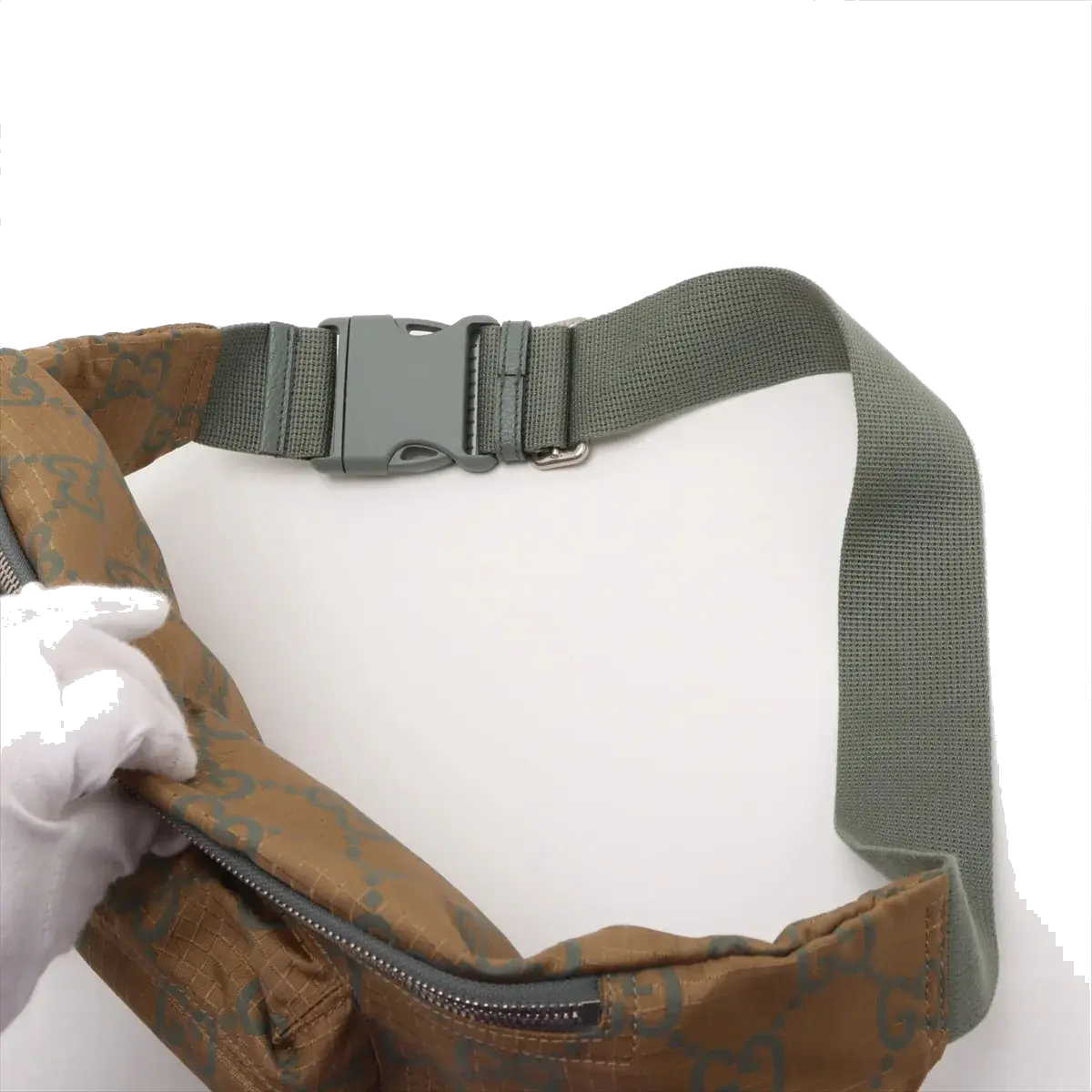 Pre-Loved GG Ripstop Belt Bag Monogram Nylon with Silver Hardware, Beige