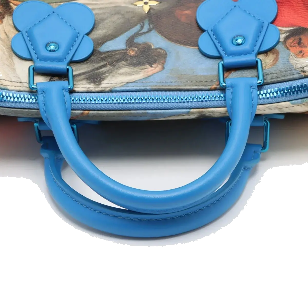 Pre-Loved Speedy Masters Rubens Handbag Printed Coated Canvas 30 with Gold Hardware, Blue Multicolor