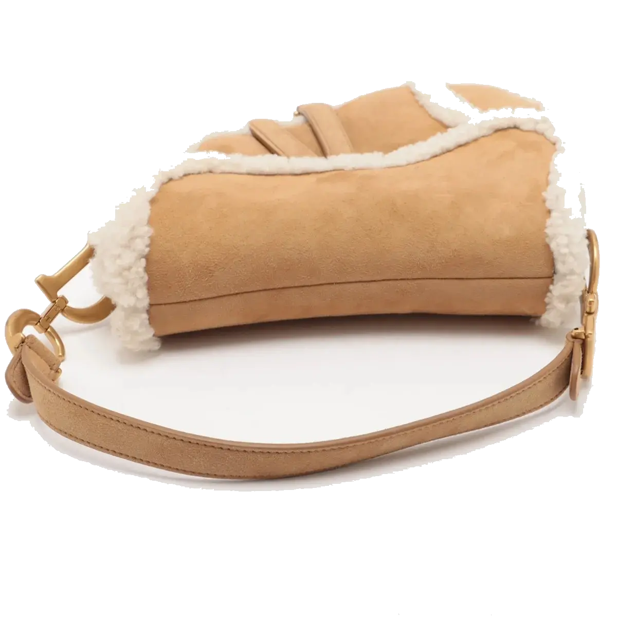 Pre-Loved Saddle Shoulder Bag Suede with Aged Gold Hardware, Tan