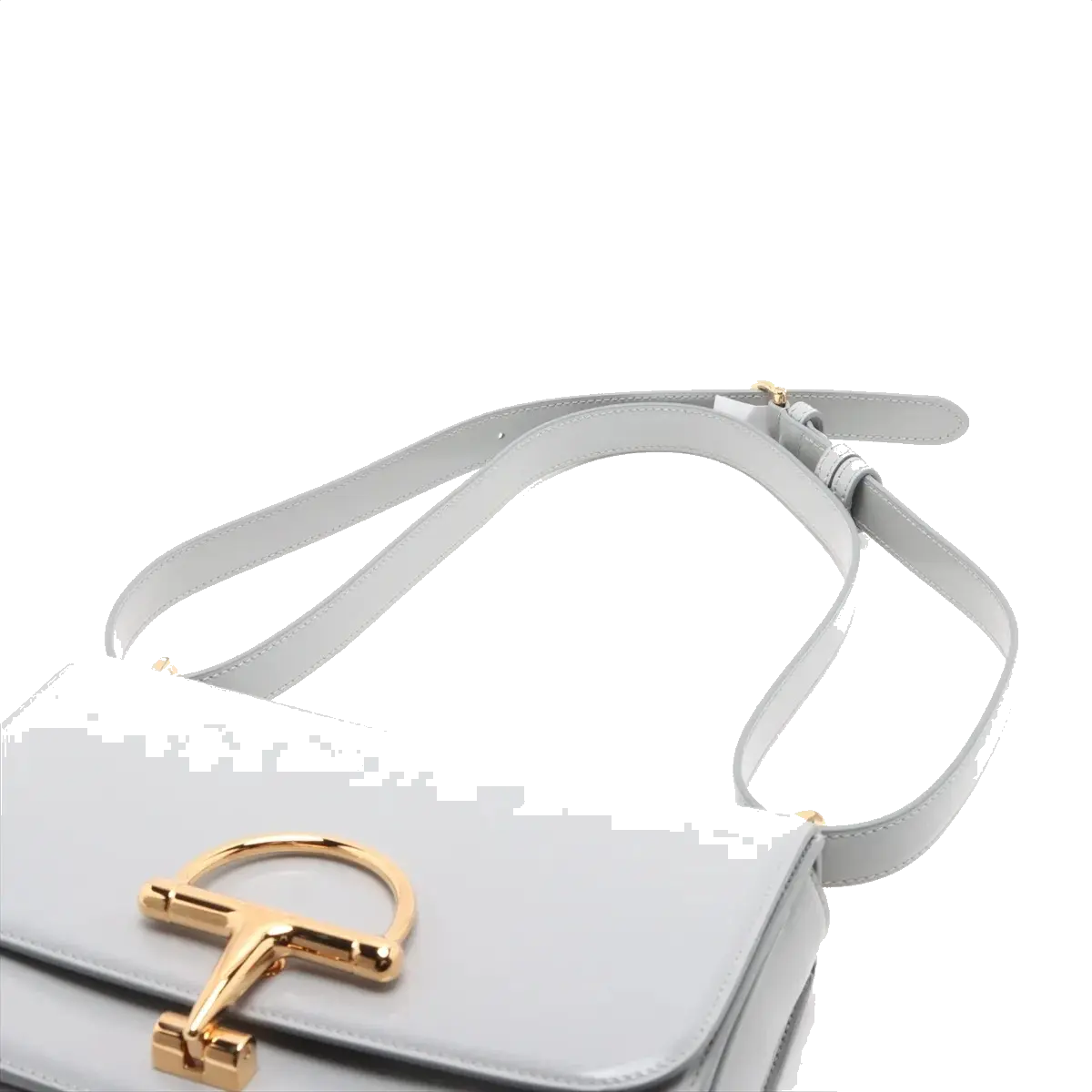 Pre-Loved Hook Shoulder Bag Leather Small with Gold Hardware, Light Grey