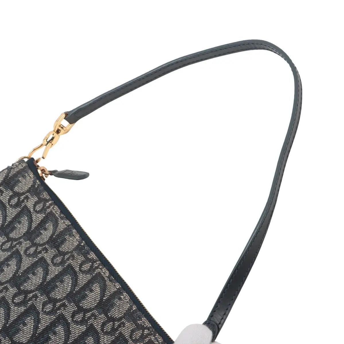 Pre-Loved Saddle Pochette Shoulder Bag Oblique Coated Canvas Mini with Gold Hardware, Navy Blue
