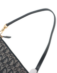 Pre-Loved Saddle Pochette Shoulder Bag Oblique Coated Canvas Mini with Gold Hardware, Navy Blue
