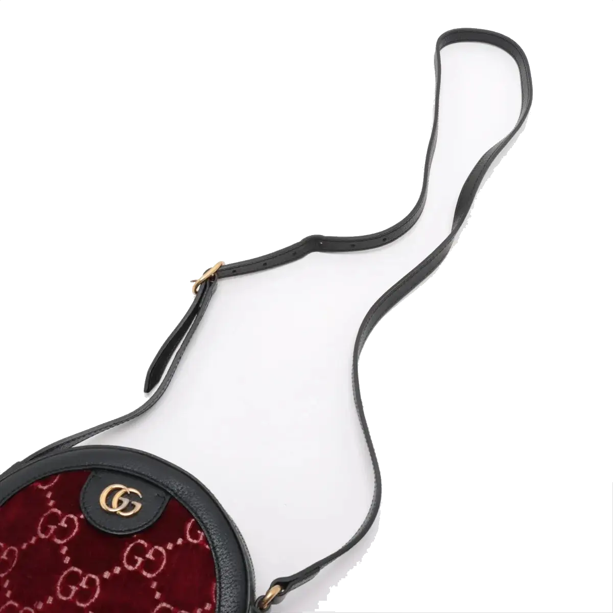 Pre-Loved Ophidia Round Mini Crossbody Bag Monogram Velvet Mini with Aged Gold Hardware, Red and Black