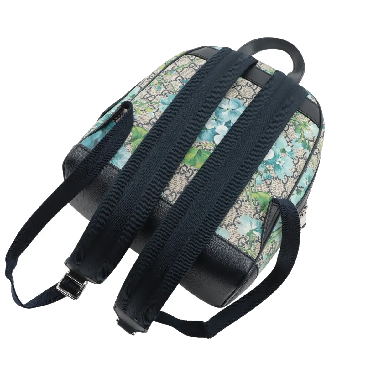 Pre-Loved GG Supreme Blooms Backpack Monogram Coated Canvas Small with Silver Hardware, Beige Blue Floral