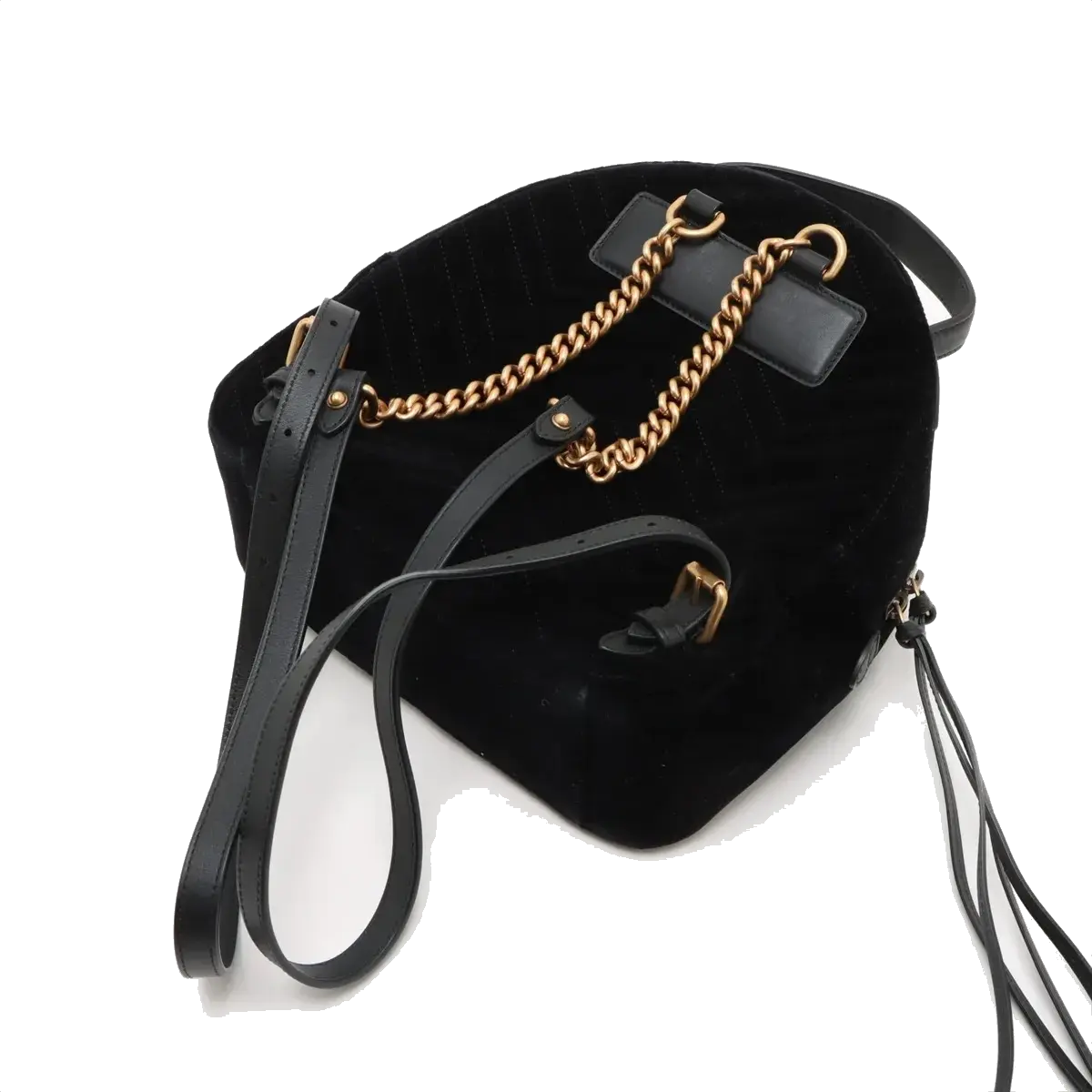 Pre-Loved GG Marmont Backpack Quilted Velvet Mini with Aged Gold Hardware, Black