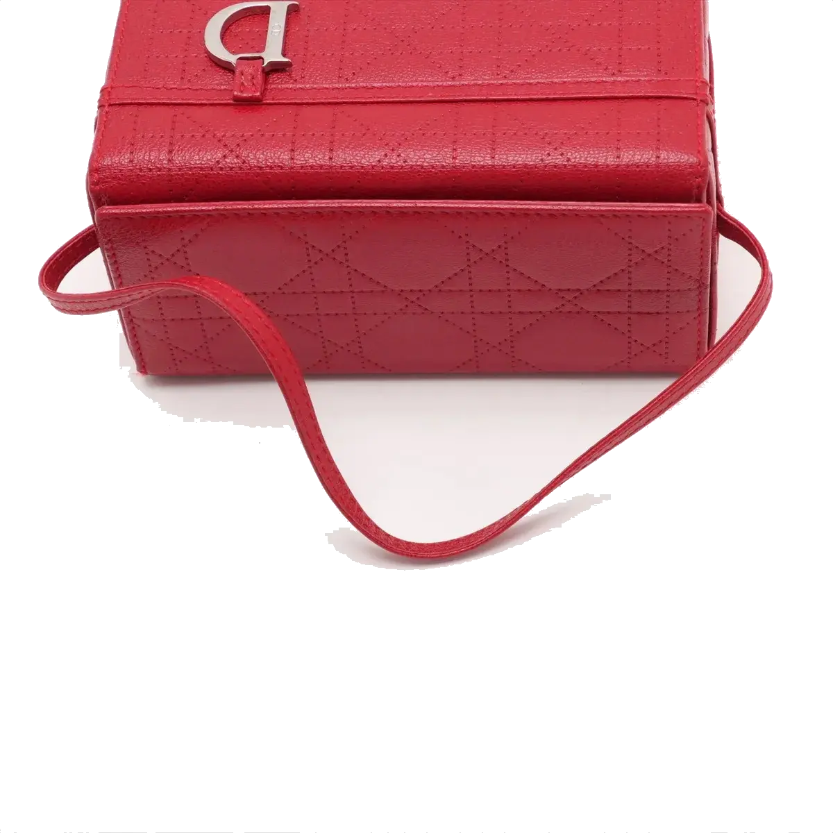 Pre-Loved Lady Dior Vanity Handbag Cannage Leather Mini with Silver Hardware, Red