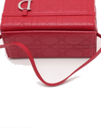 Pre-Loved Lady Dior Vanity Handbag Cannage Leather Mini with Silver Hardware, Red