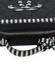Pre-Loved CC Filigree Vanity Case Vanity Case Quilted Leather Small with Silver Hardware, Navy Blue with White Striped Trim