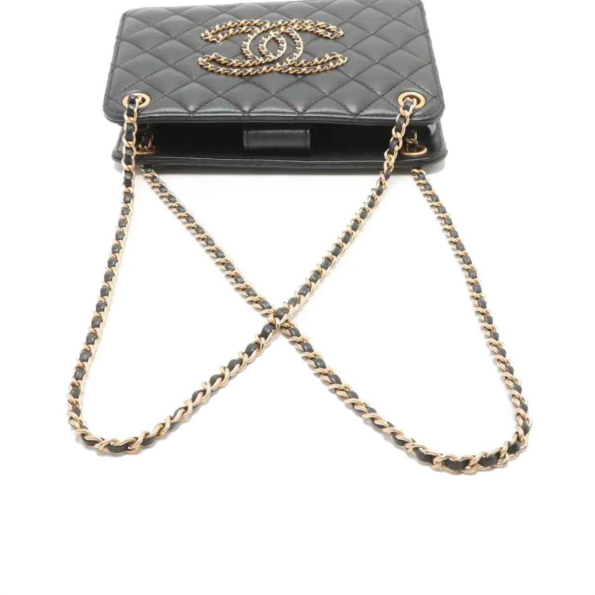 Pre-Loved CC Chain Logo Quilted Chain Bag Shoulder Bag Quilted Leather Small with Gold Hardware, Black