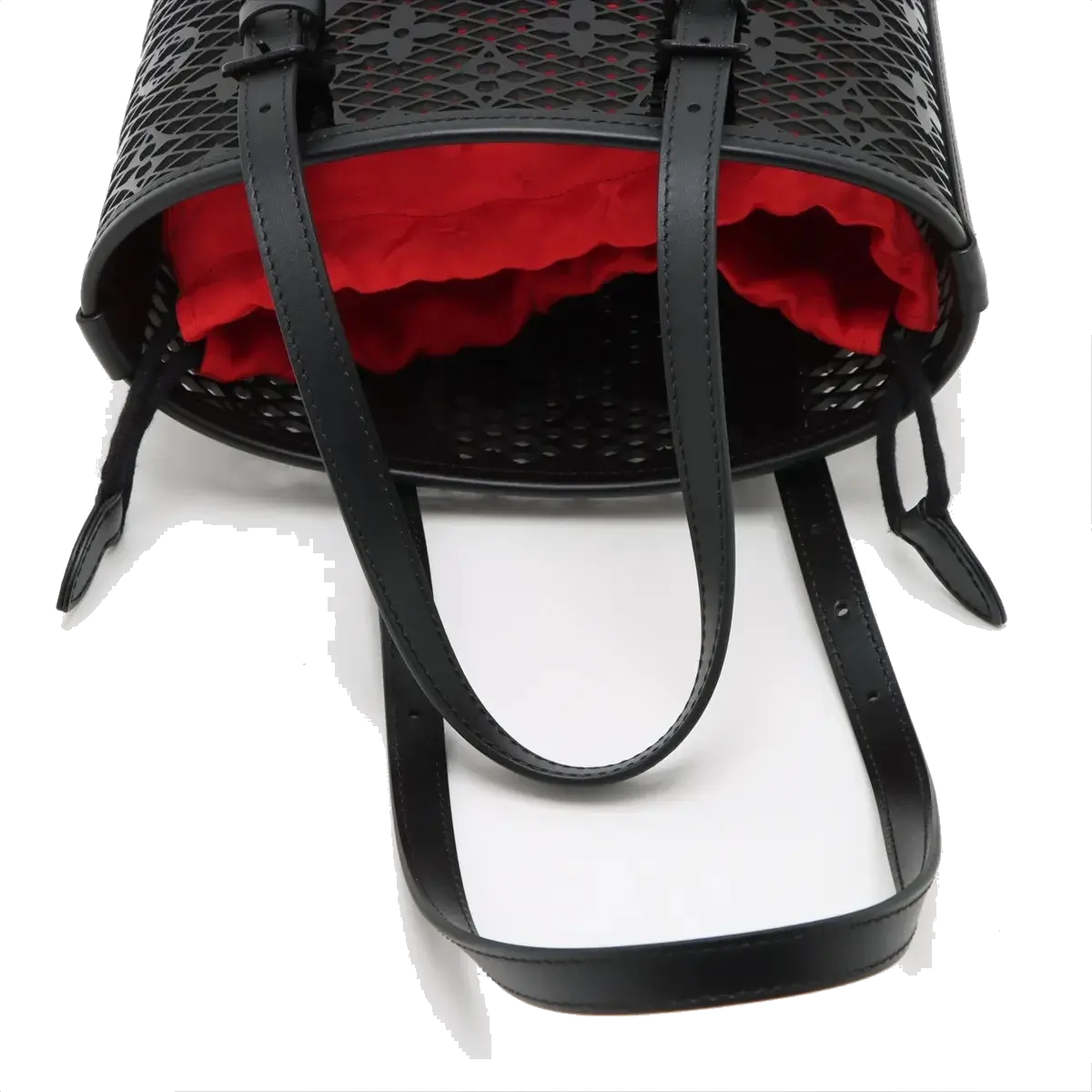 Pre-Loved Lace Bucket Bag Monogram Leather PM with Black Hardware, Black