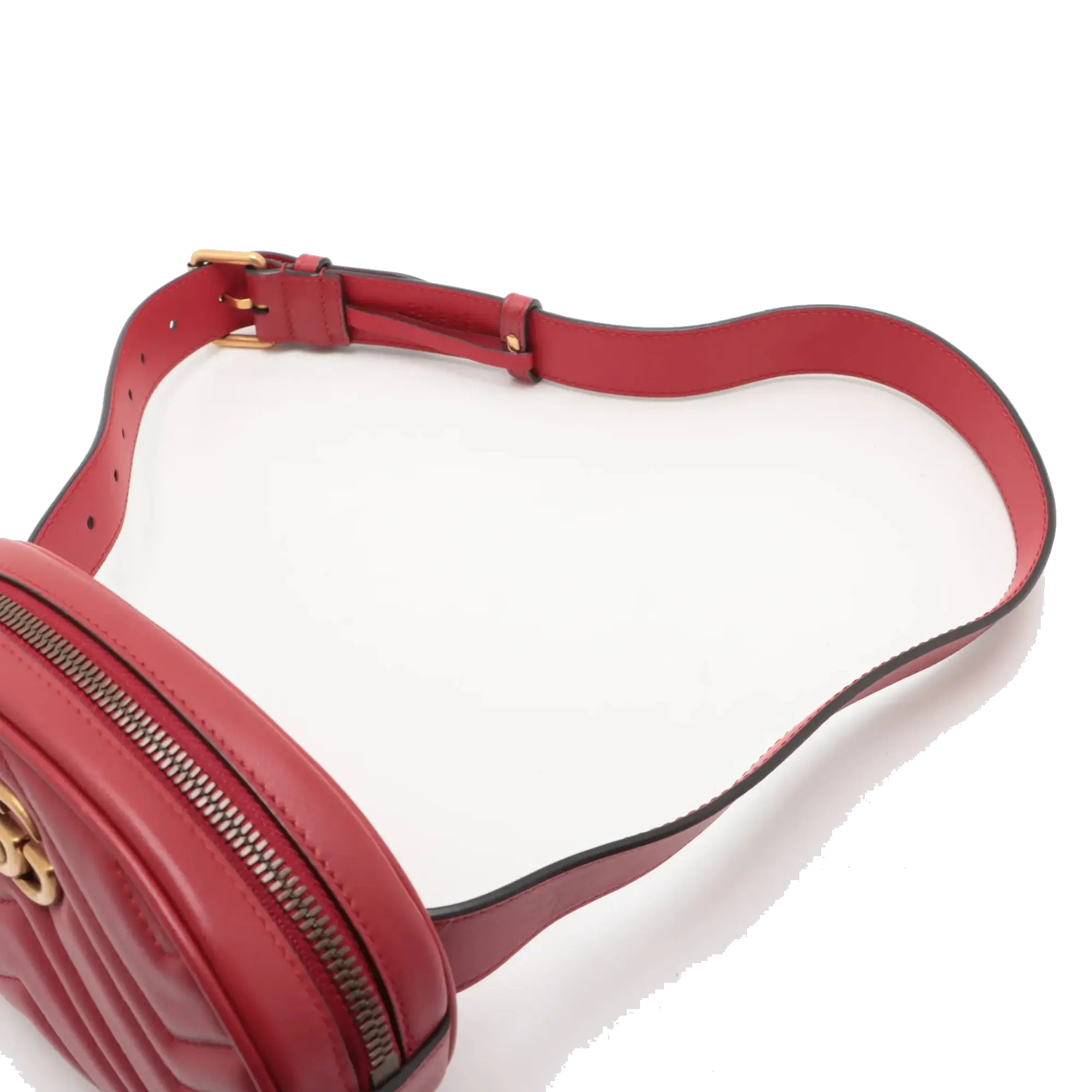 Pre-Loved GG Marmont Matelassé Belt Bag Quilted Leather with Aged Gold Hardware, Red