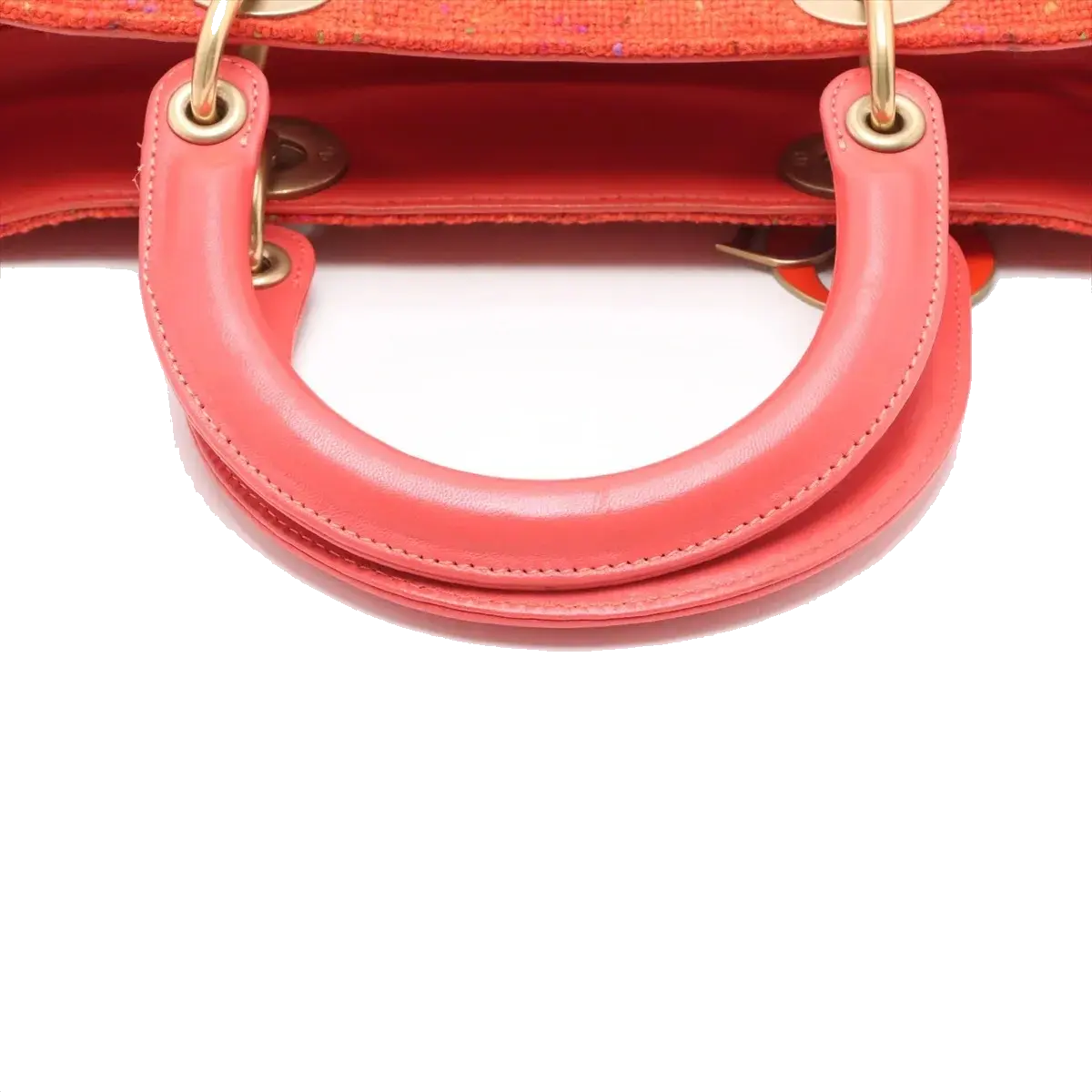 Pre-Loved Lady Dior Handbag Cannage Tweed Large with Gold Hardware, Red