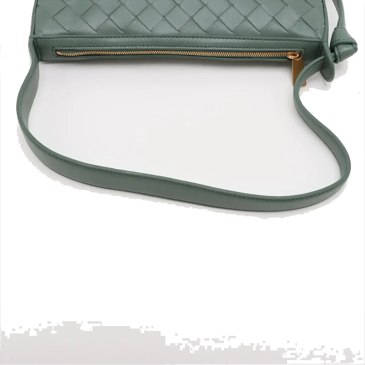 Pre-Loved Sunrise Shoulder Bag Intrecciato Leather Small with Gold Hardware, Sage Green