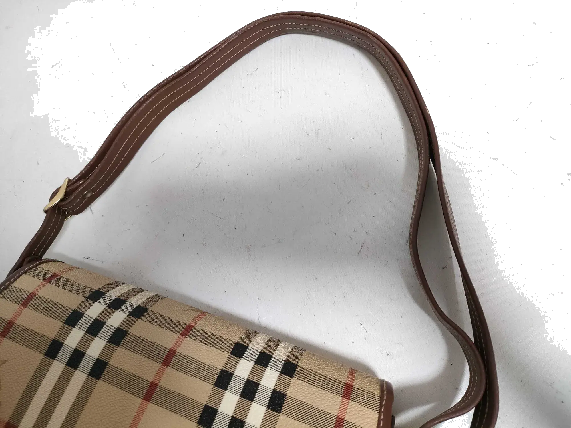 Pre-Loved Saddle Crossbody Crossbody Bag Haymarket Check Coated Canvas Small with Gold Hardware, Beige
