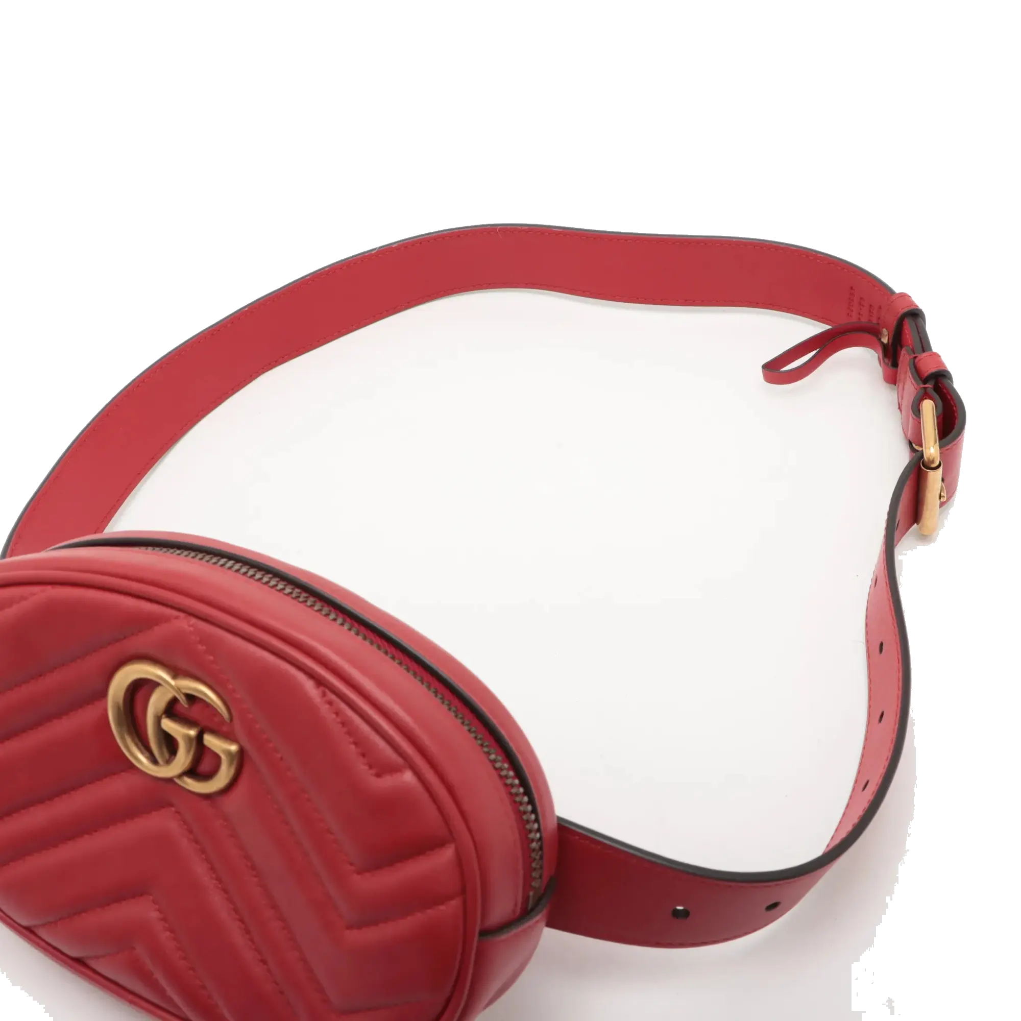 Pre-Loved GG Marmont Belt Bag Quilted Leather with Aged Gold Hardware, Red