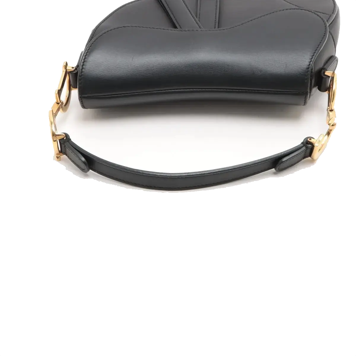 Pre-Loved Saddle Shoulder Bag Leather Mini with Gold Hardware, Black