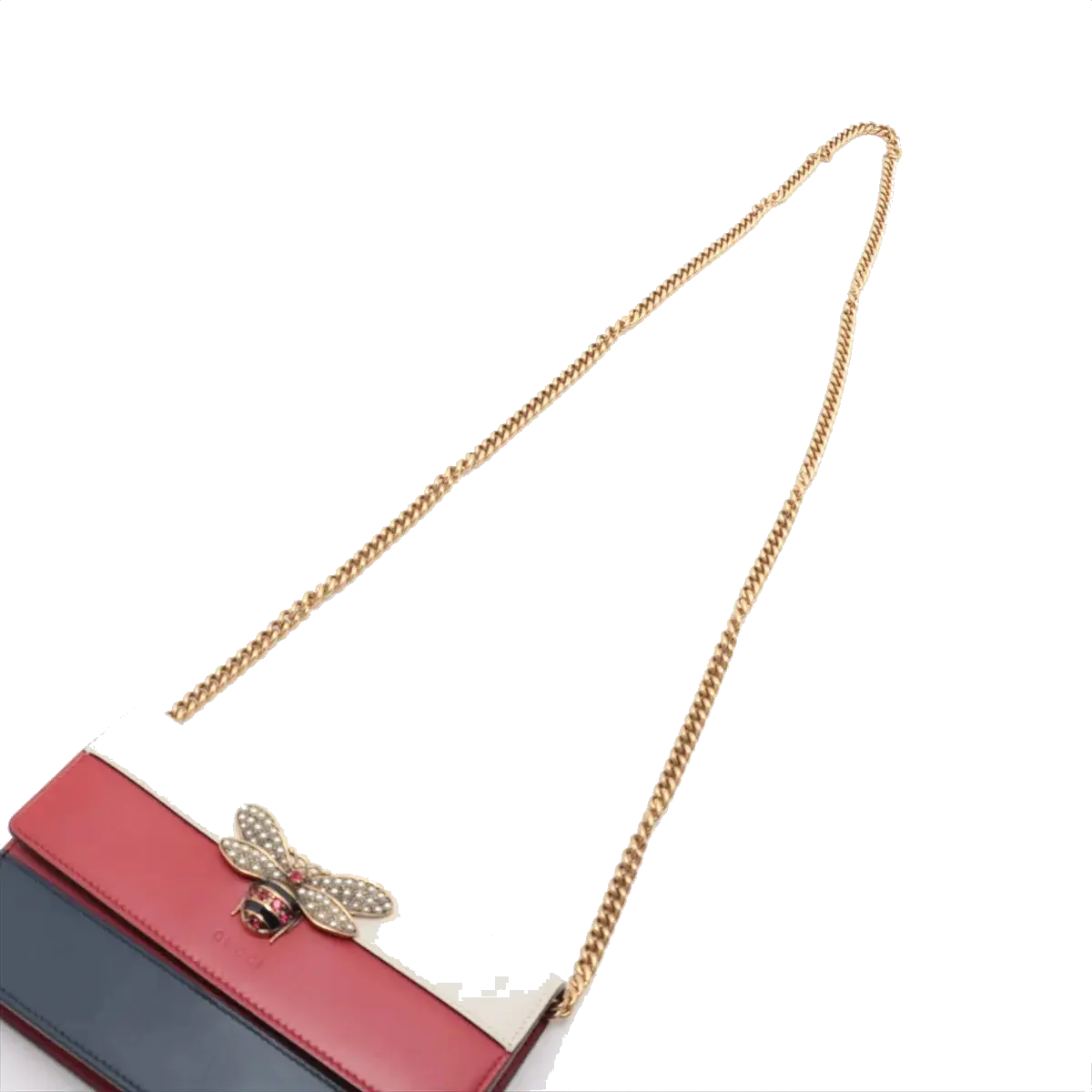 Pre-Loved Queen Margaret Wallet on Chain Crossbody Bag Leather Mini with Aged Gold Hardware, White, Red, and Navy Blue