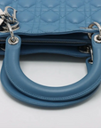Pre-Loved Lady Dior Handbag Cannage Leather Large with Silver Hardware, Blue