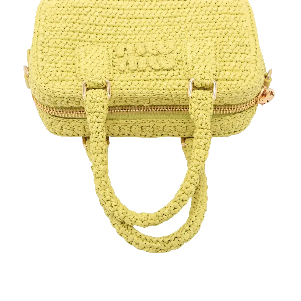 Pre-Loved Crochet Bauletto Handbag Raffia Crochet Mini with Gold Hardware, Yellow