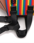 Pre-Loved Hammock Shoulder Bag Striped Leather Medium with Silver Hardware, Tan with Rainbow Multicolor