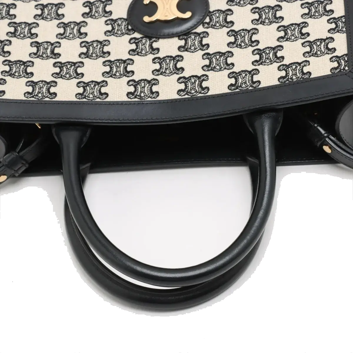 Pre-Loved Triomphe Vertical Cabas Tote Triomphe Coated Canvas Small with Gold Hardware, Beige and Black