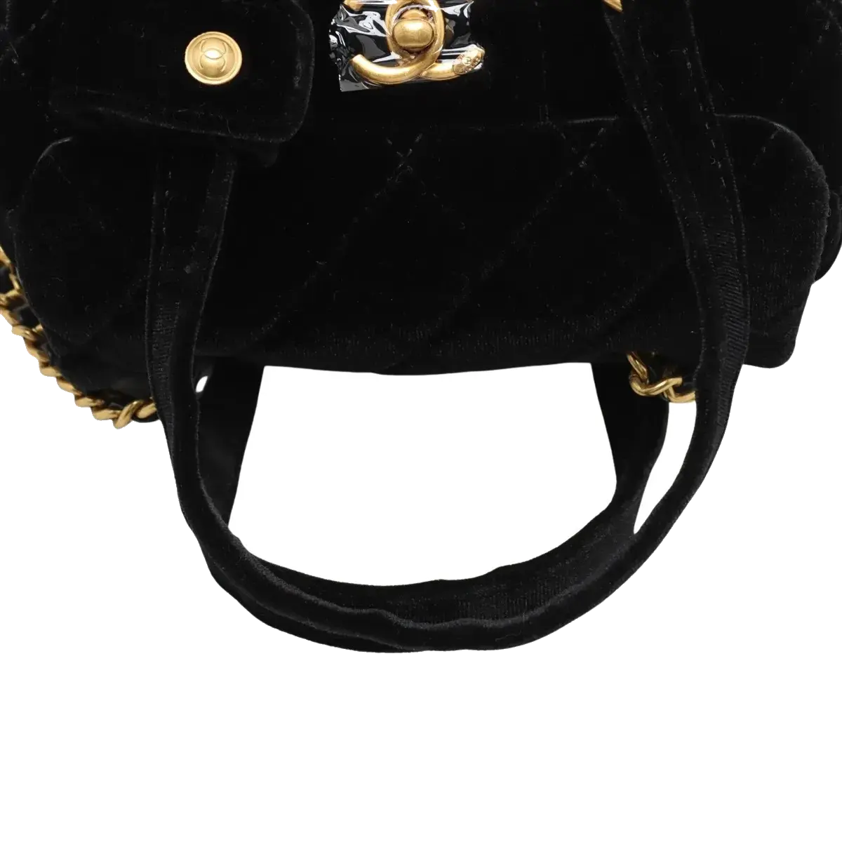 Pre-Loved Bowling Bag Handbag Quilted Velvet Mini with Aged Gold Hardware, Black