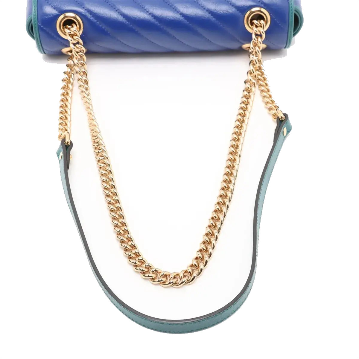 Pre-Loved GG Marmont Shoulder Bag Quilted Leather Small with Gold Hardware, Blue