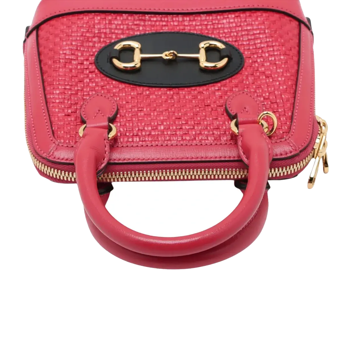 Pre-Loved Horsebit 1955 Handbag Woven Raffia Mini with Gold Hardware, Pink